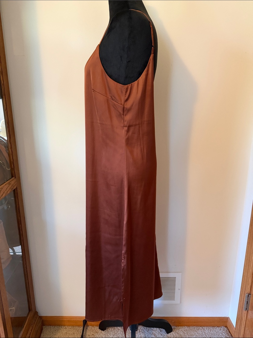 Satin Slip Chemise in Rust Brown - Picture 5 of 7